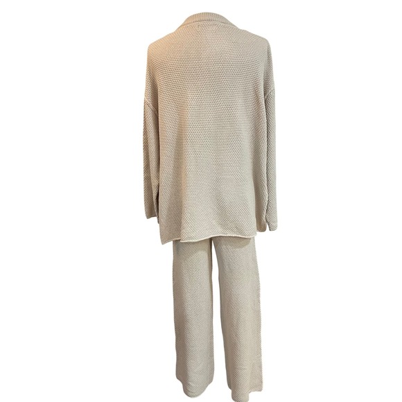 Bluivy‎ S01664 Cotton Knit Lounge Set Waffle Top Pants Two Piece Beige Medium - Picture 5 of 12